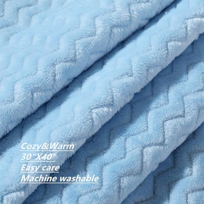 CREVENT 2Pcs 30''X40'' Cute Cozy Fluffy Warm Baby Blankets for Infants Toddlers' Bedding Crib Cot Stroller - Grey Cloud + Wave Blue
