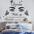 Inspirational Quote Wall Decal Wake up Every Morning with The Thought That Something Wonderful is Going to Happen Vinyl Beauty Eyes Wall Sticker Removable Motivational Art Letters Queen Decals for