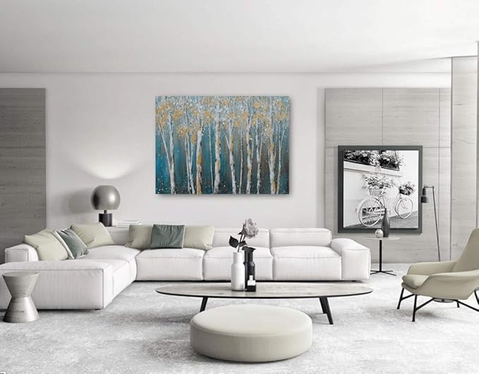 Yihui Arts Landscape Canvas Print Artwork: Teal Winter Forest Painting Wall Art for Office or Living Rooms Decoration