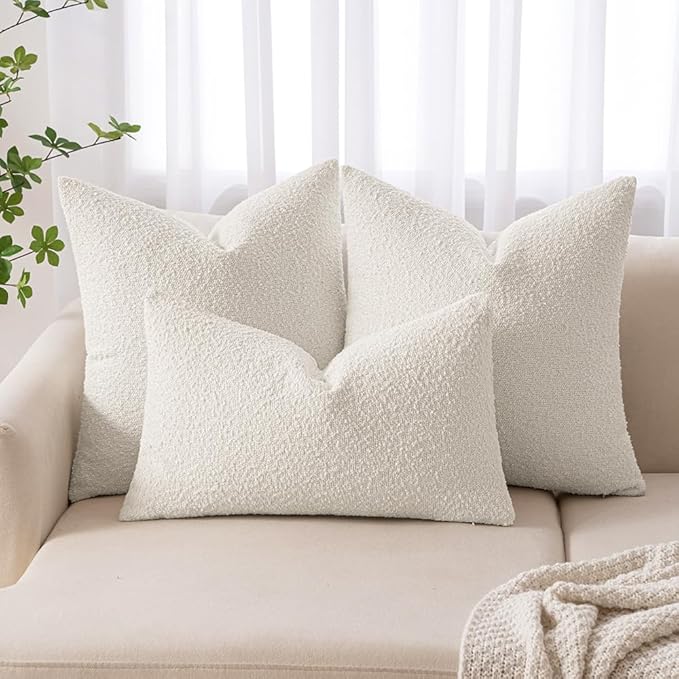 MIULEE Textured Boucle Throw Pillow Cover White Accent Solid Lumbar Pillow Case Decorative Soft Pack of 1 Couch Cushion Chair Sofa Bedroom Livingroom Home Decor,22x14 Inch