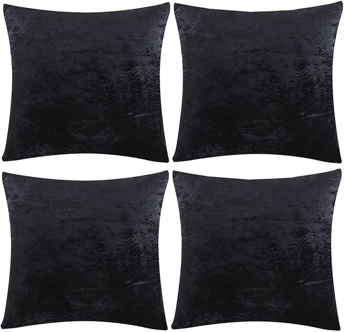 GIGIZAZA Decorative Throw Pillow Covers 16 x 16, Black Soft Pillow Covers Velvet,Set of 4 Decor Square Cushion Covers
