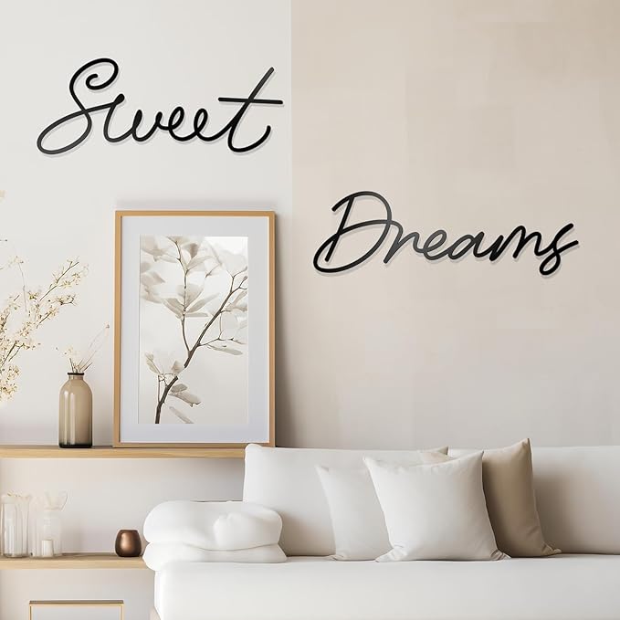Zzbakress Sweet Dreams Wall Decor Metal Wall Art Large Modern Living Room Farmhouse Sign for Bedroom Black Metal Wall Art for Office and Home Wall Decor (Black, Farmhouse-Large)