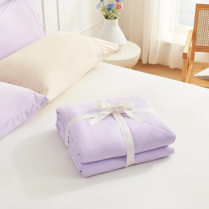 Cozy Bliss Cooling Comforter Queen Size, Cooling Blankets for Hot Sleepers and Night Sweats, Purple Summer Comforter for Queen Size Bed, Breathable Soft Lightweight Silk Smooth