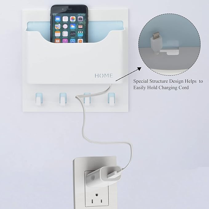Bedside Shelf Organizer,Stick On Adhesive Wall Mounted Floating Shelf Entryway Mail/Keys Holder for Phone,Glasses,Remote Control - Good for Home,Dorm,Bedroom,Office (Horizontal Type/White)