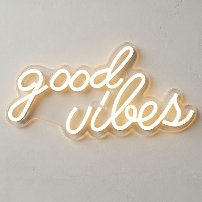 DECANIT Good Vibes Neon Sign Warm White, Boho LED Light for Wall Decor, Living Room, Wedding, Engagement Party, USB Powered 3D Art Holiday Gift, 16.1x8.3 Inch