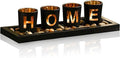 MrMrKura Home Decorative Candle Holder Set, 4 Glass Tea Light Candleholders with Wooden Candle Holders Tray, Natural Pebbles for Home Decor Table Decorations Centerpiece