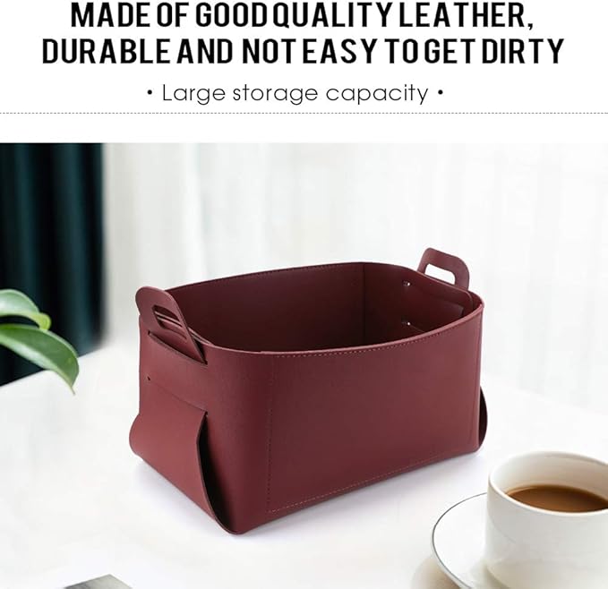 Leather Valet Tray, Catchall Tray, Desktop Storage Organizer, Bedside Caddy for Men - Key Wallet Watch Coin Phone Change, Candy Holder, Convenient for Travel (06 Red 1)