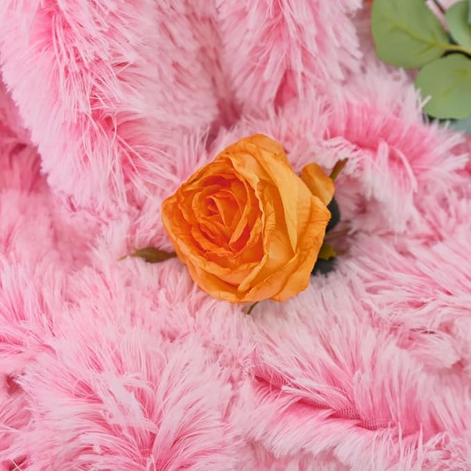 Plush Super Soft Blanket Bedding Sofa Cover Furry Fuzzy Fur Warm Throw Qulit Cozy Couch Blanket for Winter (63"x79",Pink and White)