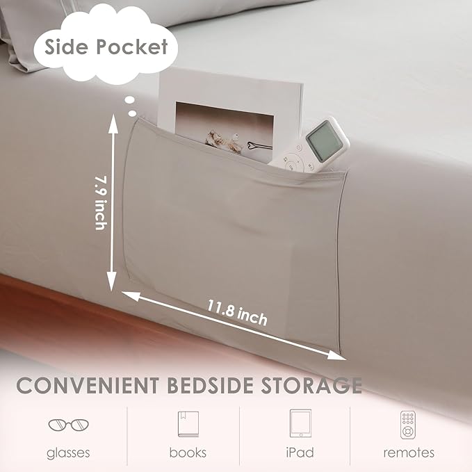 JSD Light Grey King Sheet Set with Side Pocket Corner Straps, 4 Piece Soft Microfiber Bed Sheets Extra Deep Pocket