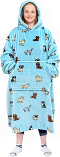 Waitu Wearable Blanket Sweatshirt Gifts for Women and Men, Warm and Cozy Giant Blanket Hoodie, Thick Flannel Blanket with Sleeves and Giant Pocket - Light Blue