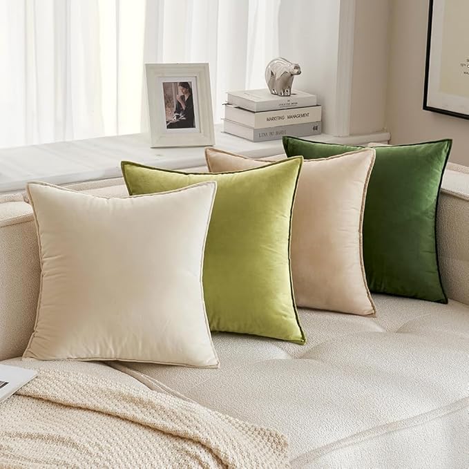 MIULEE Summer Beige Velvet Throw Pillow Covers 18x18 Soft Decorative Solid Square Cushion Cases Pack of 2 Modern Luxury Home Decor for Couch, Sofa, Bedroom