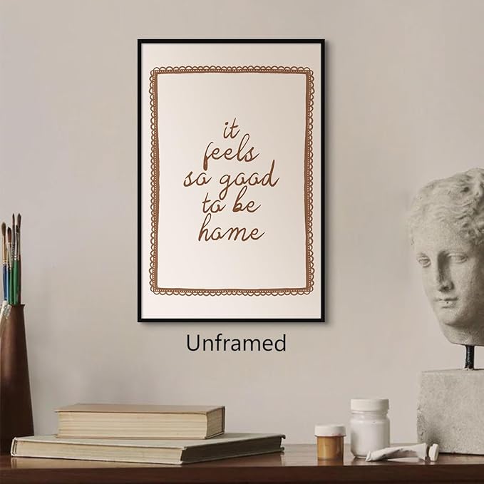 Leetideful Beige Bedroom Canvas Wall Art, It Feels So Good To Be Home Quote Poster, Neutral Cozy Dorm Above Bed Wall Decor, Cute Minimal Entryway Gallery Quote Typography Artwork 8x12in Unframed