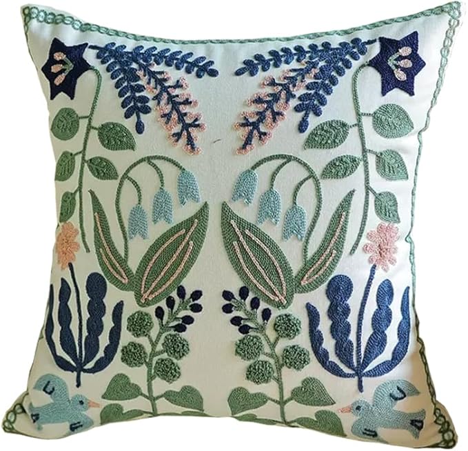 YIcabinet Pillow Covers Set of 2, Embroidered Branch Pattern Throw Pillow Cover,Square Cotton Cushion,Pillow Case for Sofa Bedroom Couch,18"x18"