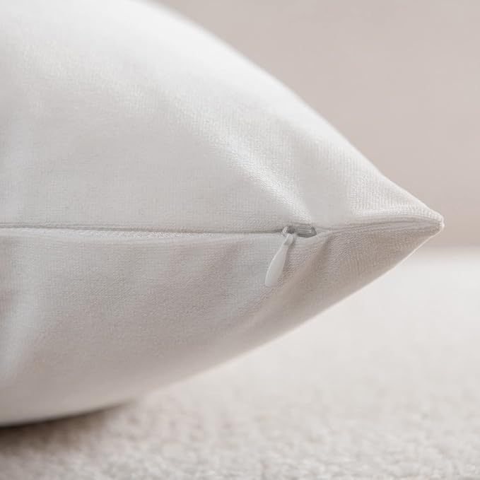 DEZENE Throw Pillow Covers 20x20 Ivory White: Pack of 2 Cozy Soft Velvet Square Modern Luxury Decorative Throw Pillow Cases for Sofa Couch Living Room Bed Home Decor