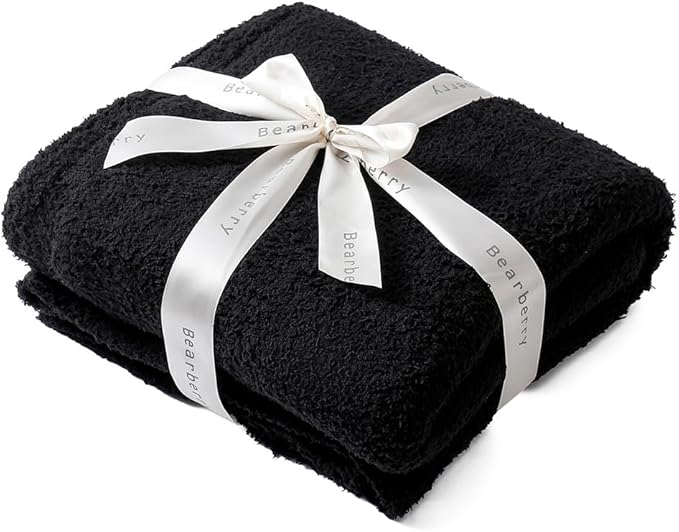 bearberry Super Soft Fluffy Throw Blanket Lightweight Cozy Warm Throw Blankets for Couch Bed Sofa All Season (Black, 53”x71”)