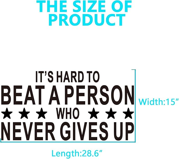 AnFigure Gym Quotes Wall Decals: Inspirational Office Vinyl Art Wall Stickers for Garage Classroom School Workspaces - It's Hard to Beat A Person Who Never Gives Up 28.6"X15"