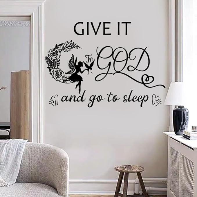 Vinyl Wall Art Decal - Give It to God and Go to Sleep IGN - Bedroom Wall Decor Above Bed Modern Inspirational Religious Quote Sticker for Home Office Bedroom Living Room Classroom Decor.