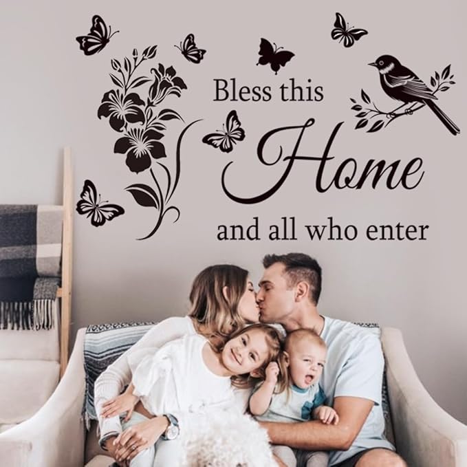Family Inspirational Wall Stickers Quotes Bless This Home and All Who Enter Words Design Vinyl Decal Quote Wall Decor Stickers Motivational Quotes for Bedroom.