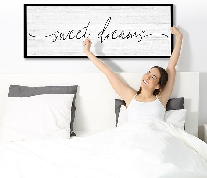 Sweet Dreams Wall Decor Above Bed Large 41''×15'' Farmhouse Wall Decor for Bedroom Guest Room Decor Framed Wood Wall Art Rustic Master Bedroom Wall Decoration 01 (black frame)