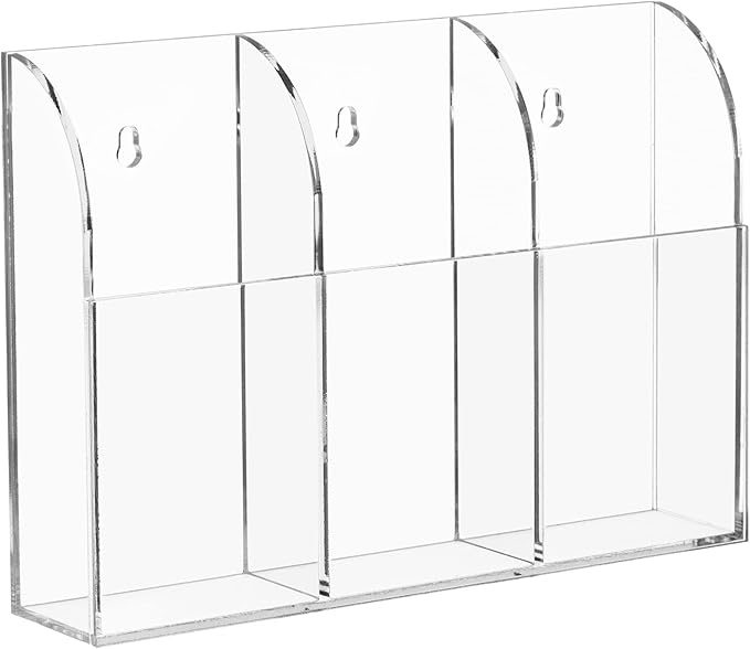 HBlife Acrylic Remote Holder Organizer, Clear TV Remote Control Wall Mount Caddy for Bedside, Media Organizer Storage Box with 3 Compartments