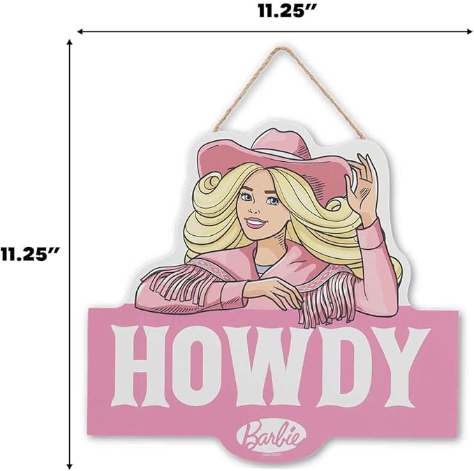Mattel Barbie Cowgirl Howdy Hanging Wood Wall Decor - Western Barbie Sign for Kids's Bedroom or Play Room