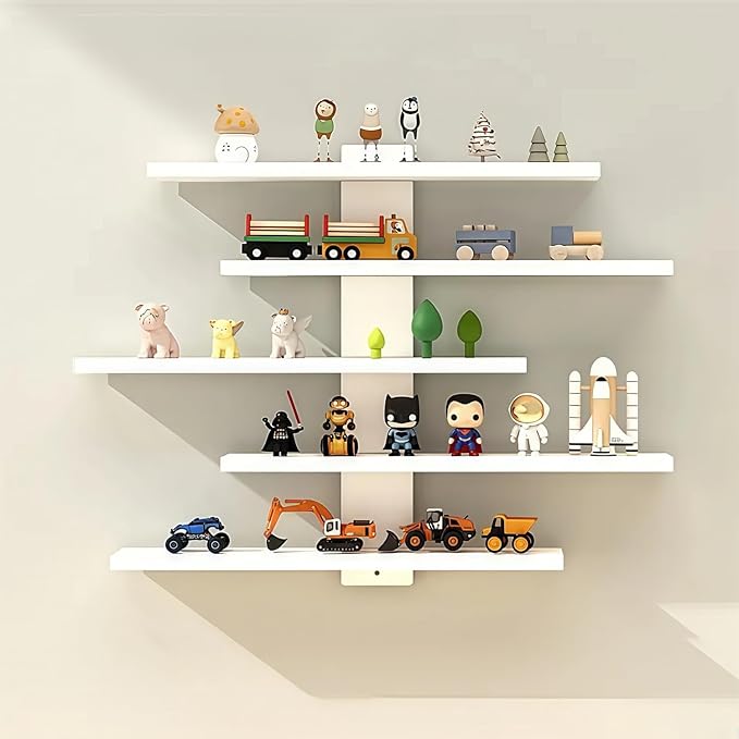 5-Tier Floating Wall Mounted Shelves, Wall Display Storage Shelf for Anime Figurines, Dolls, Plants & Statues, Decorative Organizer for Bedroom, Living Room, Study, Kids Room(Black)