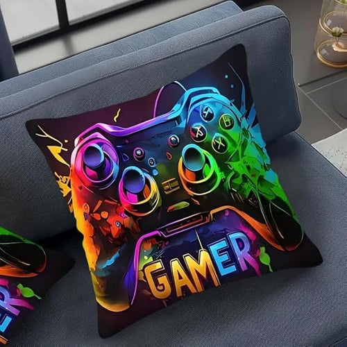 4Pcs Set Gaming Pillow Covers - Washable, Living Room, Playroom 18x18 Pillows Linen Pillowcase Modern Decorative Square Pillowcases for Sofa Couch Bedroom Living Room Car