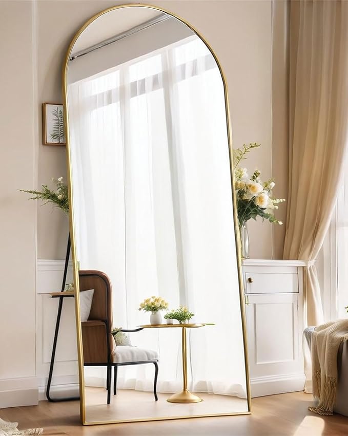 71x28 Inch Arched Floor Mirror - Full Length Gold Standing Mirror for Bedroom, Living Room, Dressing - Tall Leaner Mirror with Arch Design, Wall or Free-Standing Decor
