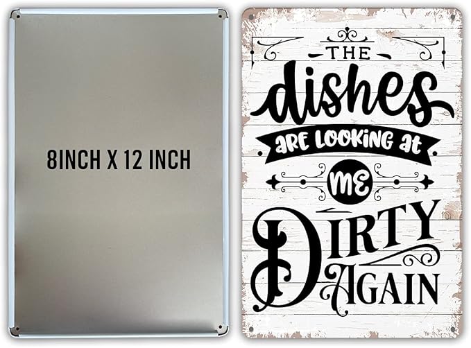 QIONGQI Funny Kitchen Quote The Dishes are Looking at Me Dirty Again Metal Tin Sign Wall Decor Rustic Kitchen Signs with Sayings for Home Kitchen Decor Gifts