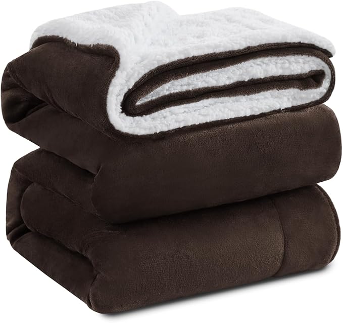 KAWAHOME Sherpa Fleece Queen Size Blanket for Bed - Extra Warm and Heavy Thick Blankets for Winter, Super Soft 500GSM Plush Blanket, 90"X 90" Brown