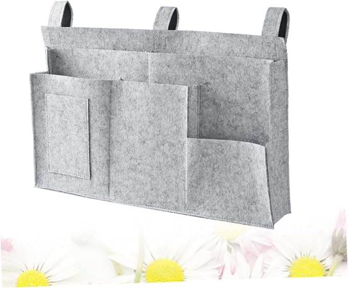 GLEAVI Felt Fabric Hanging Organizer Storage Bag for Bedside Dorm Car and Sofa Capacity with Mesh Pockets for Phone Snacks Books Chargers Easy to Attach to Bed Rails