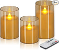 wemarry Flameless Candles 4" 5" 6" Acrylic Glass Pillars 3" Diameter Battery Operated Flickering Candles Include 8-Key Remote with Timer Function 400+ Hours (Amber, Warm Light 3 Pack)