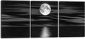 Wieco Art 3 Panel Sea White Full Moon in Night Canvas Print Wall Art Black and White Ocean Beach for Living Room Bedroom Kitchen Home Decorations Modern Abstract Artwork