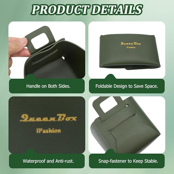 Foldable Storage Basket Bin PU Leather Desktop Organizer Box Green Small Catchall Basket Rectangle Tray Double Handles for Entryway Bedside Dresser End Table Cosmetic Jewelry Key Wallet