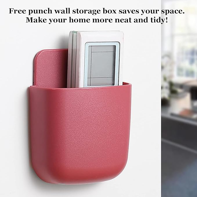 6Pcs Wall Mount Phone Holders Remote Control Holder Bedside No Drilling Sticker Storage Box Cell Phone Charger Stand Bracket for Home Kitchen Bedroom Bathroom Office (Blue Green Pink Red White Yellow)