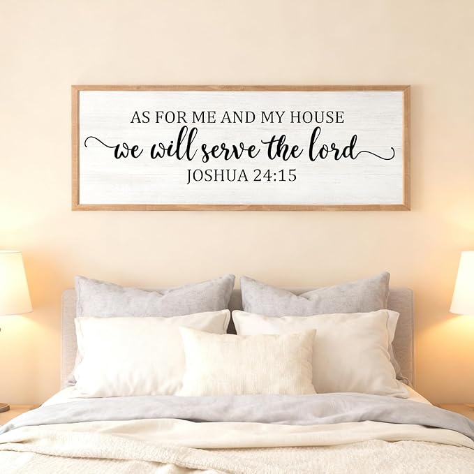 As For Me And My House We Will Serve The Lord Framed Wall Art, 40''×15'' Horizontal Positive Religious Rustic Bible Verse for Christian God Jesus Christ Prayer, Vintage Holy Catholic Scripture Decor
