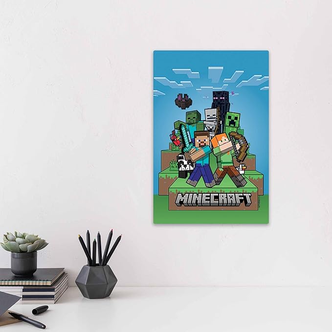 Open Road Brands Minecraft Blue Sky Scene Metal Wall Decor - Fun Minecraft Sign for Bedroom or Game Room