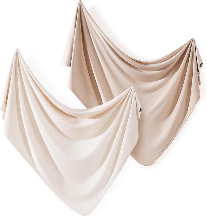 GRSSDER 2 Pack Newborn Swaddle Blanket, Ultra Soft Stretchy Jersey Knit Extra Large Size 33 x 44 Receiving Blankets for Easy Swaddling Baby Snug and Cozy