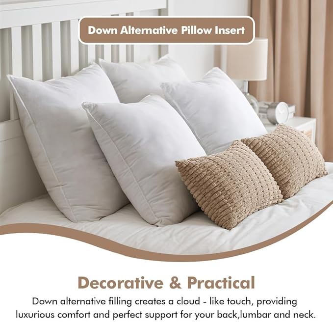 MIULEE 24x24 Synthetic Down Alternative Pillow Insert Euro Decorative Throw Pillow 24 x 24 Inch Body Bed Sleeping Ultra Soft Fluffy Form for Sofa Couch Bed