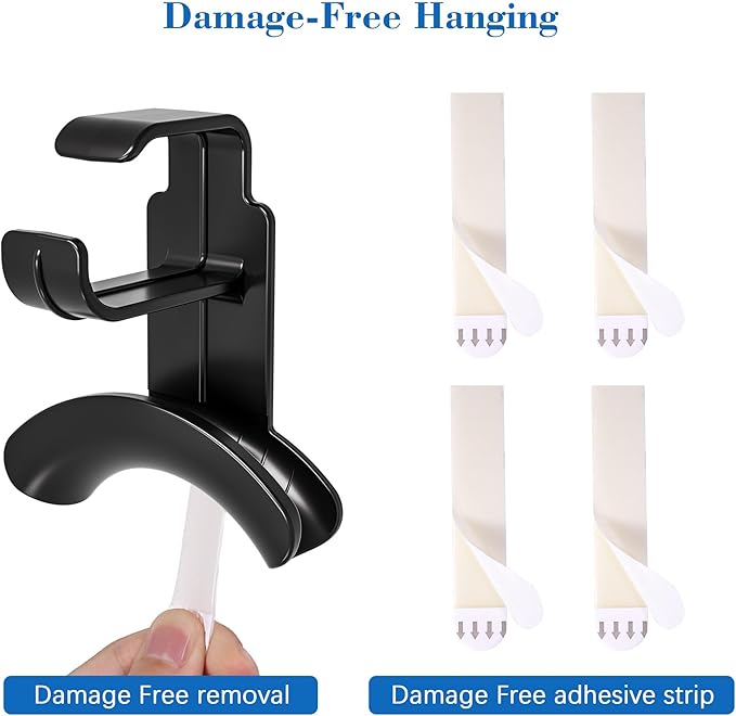 2 Pack CPAP Hose Holder for Bed, CPAP Tube Holder Compatible with CPAP Hose & Headgear Storage, Bedside CPAP Hook for CPAP Organization with 4 Removable Strips（2 Black）