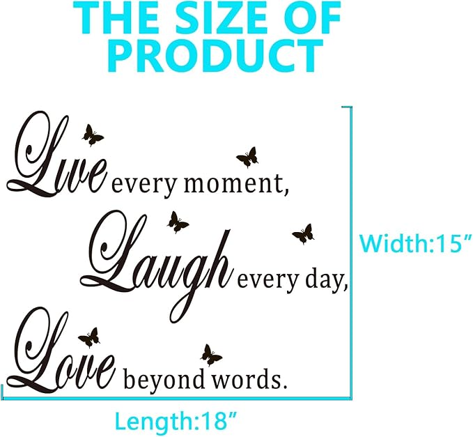 Inspirational Family Wall Stickers for Bedroom: Home Quotes Motivational Vinyl Art Wall Decals for Living Room Kitchen Apartment Bathroom - Live Every Moment 18" X 15"