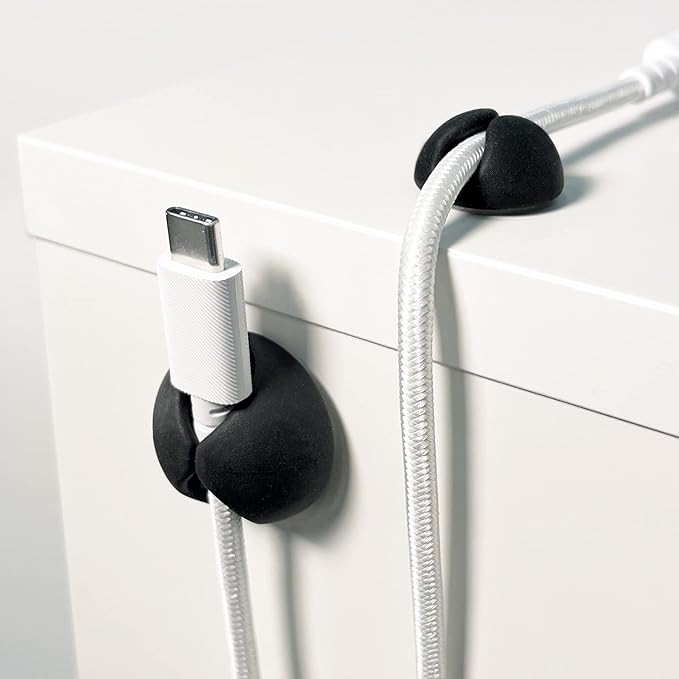 Wrap-It Storage Cable Clips - (Assorted 28-Pack) Black - Desk and Nightstand Cable Holder for Phone and Bedside Table Cord Organizer