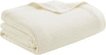 Madison Park 100% Egyptian Cotton Lightweight Summer Blanket, Breathable Waffle Knit Design, Soft Cozy All-Season Throw for Bed, Couch or Sofa, Cream Twin Size (66"x90")