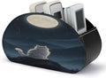 Lonely Cat Moon Remote Control Holder Organizer Box with 5 Compartment PU Leather Bedside Storage Caddy Remote Organizer for Controller Media Player Pen/Pencil Storage