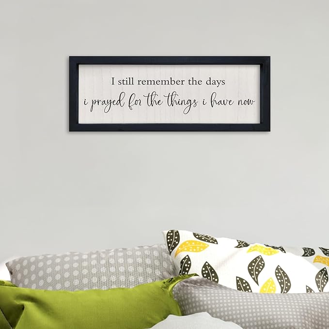 comurdyo Inspirational Quote Bible Verse Wall Decor I Still Remember the Days I Prayed Sign 16"×6" Christian Plaque for Master Bedroom Living Room Small Wood Framed Wall Hanging Art (Black)