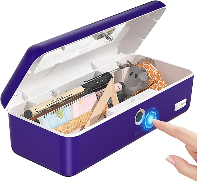 AICase Biometric Fingerprint Storage Box,AICase Portable Cash Jewelry Security Case Lock Box Safe,Combination Lock for Car, Home,Office Travel Blue