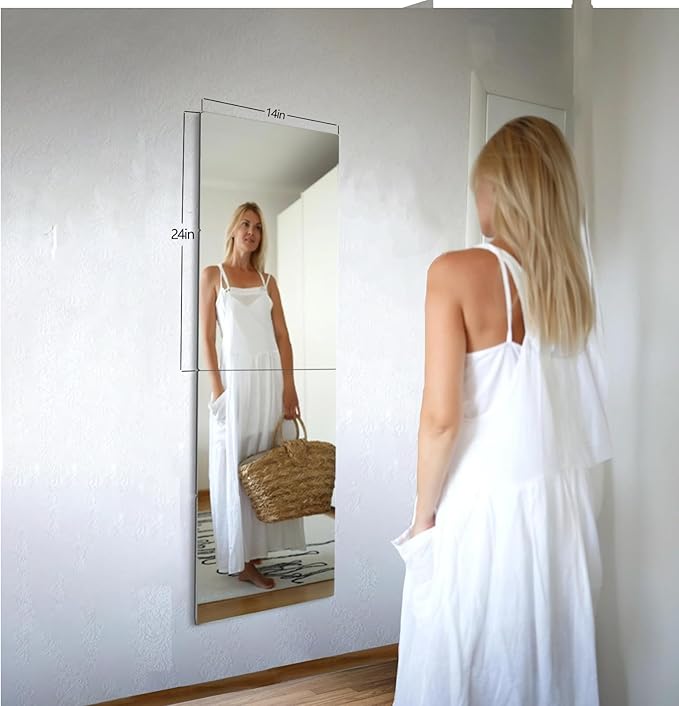 Unbreakable Full Length Wall Mirror,The Door Mirror,2 Pack 24"x14",Acrylic Mirror Kids,Shatterproof Plexiglass Long Mirrors for Bedroom Closet,Children Non Glass Stick on Mirrors