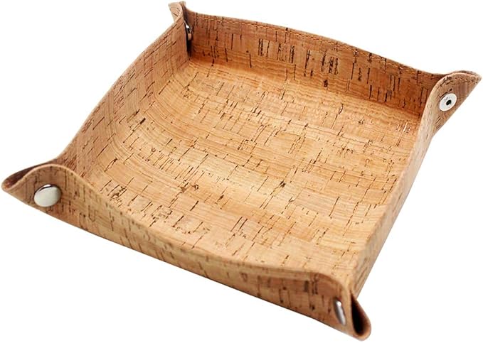 boshiho Valet Tray for Men, Natural Cork Jewelry Catchall Key Phone Coin Box Change Caddy Bedside Storage Box (Cork)