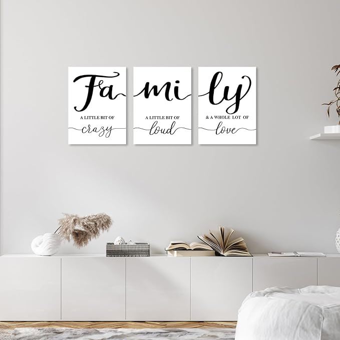 Family Signs Farmhouse Wall Decor:3 Piece Modern Family Quotes Wall Art Prints Love Sign for Home Decor Living Room Dining Room Hanging Paintings Romantic Minimalist Master Bedroom Decor 12"x16"