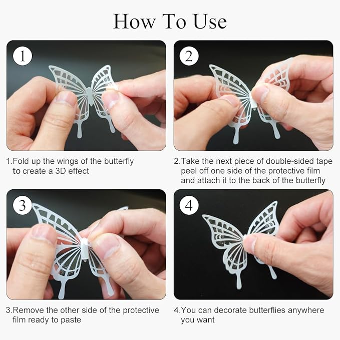 72pcs White Butterfly Wall Stickers, 3D Butterfly Decorations for Birthday Wedding Party Decorations, Cake Room Table Decorations, Removable Stickers